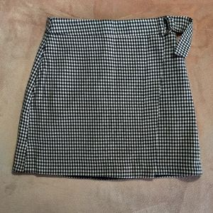 Houndstooth Faux Wrap Mini Skirt